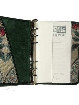 Green tapestry cover personal organiser