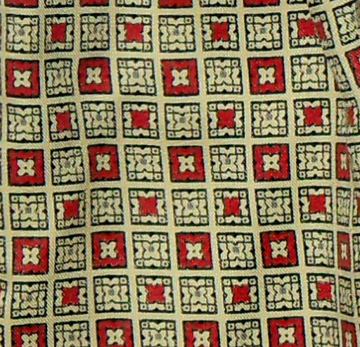 Vintate Tootal rayon cravat with a yellow background and small square design with red