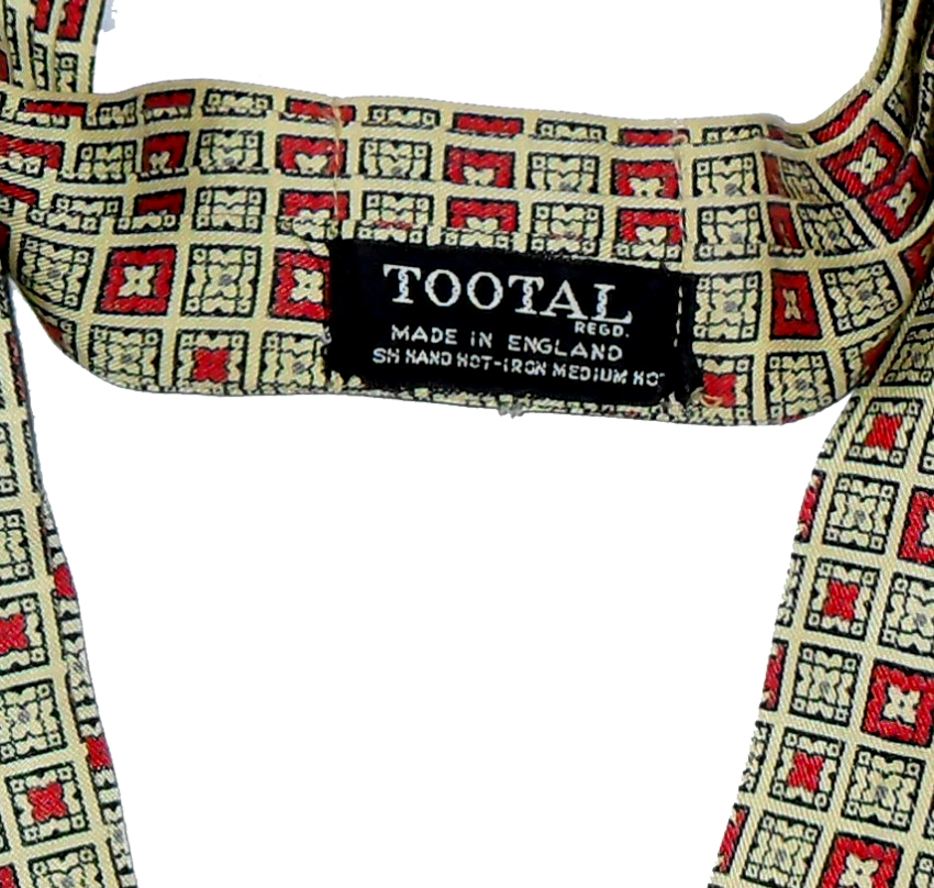Vintate Tootal rayon cravat with a yellow background and small square design with red