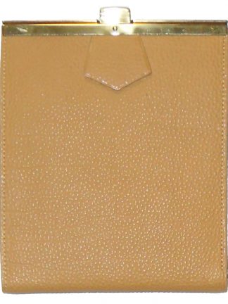 Light tan grained leather wallet with gold tone closure