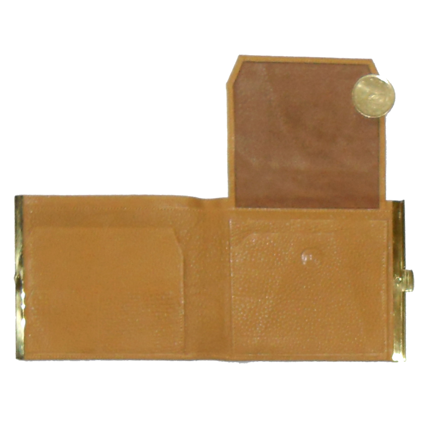 Light tan grained leather wallet with gold tone closure