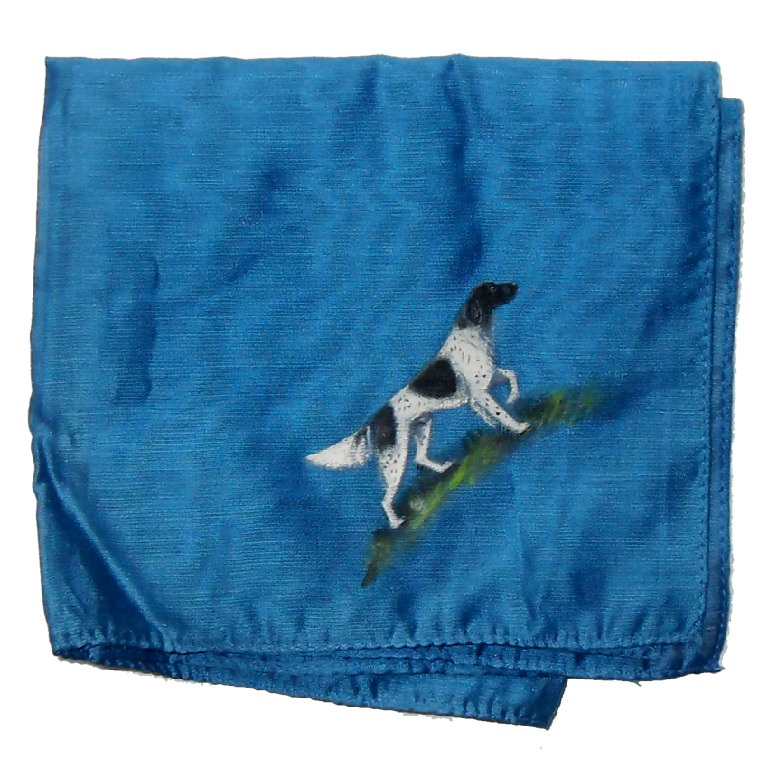 Blue square with a painted Setter dog