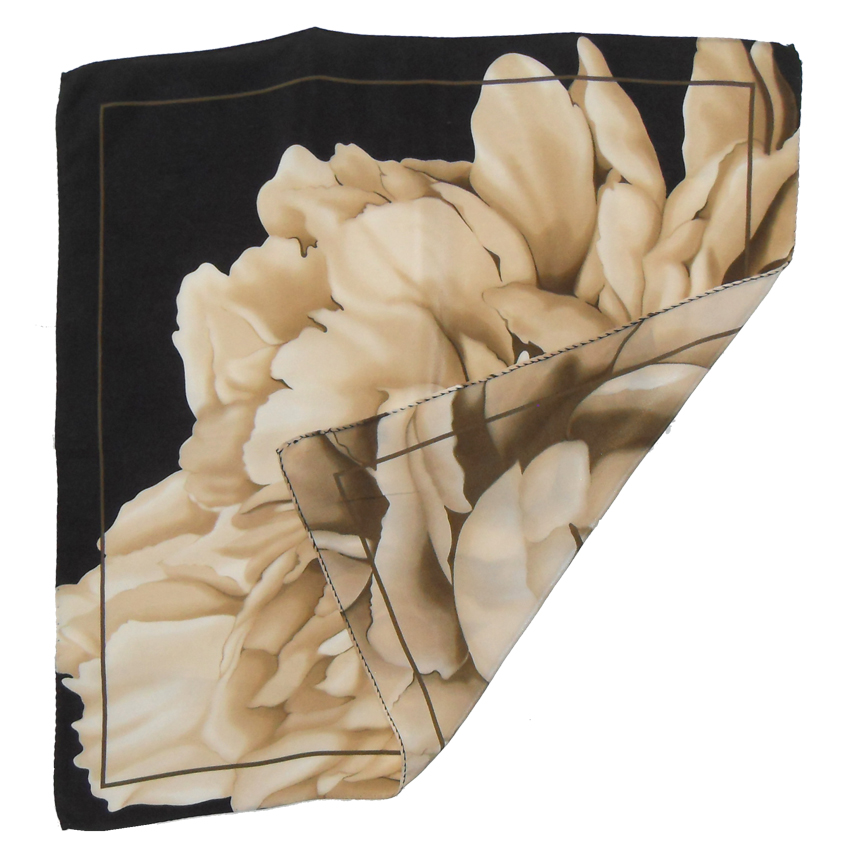 Silk square in shades of brown with a flower design