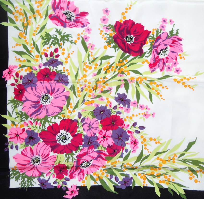 Italian vintage silk scarf with a bright flower design