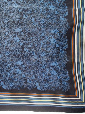 Vintage Italian silk scarf with a design of blue flowers on a navy background