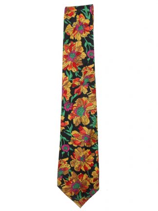Vintage Liberty cotton tie with a floral design on a black background