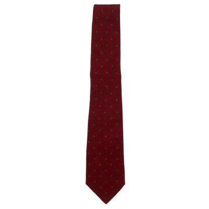 Dark red silk tie with small horseshoe design