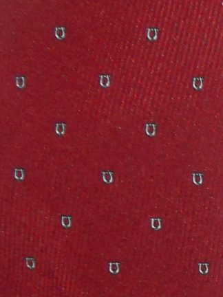 Dark red silk tie with small horseshoe design