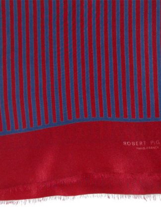 Dark red and blue striped long silk scarf by Robert Piguet