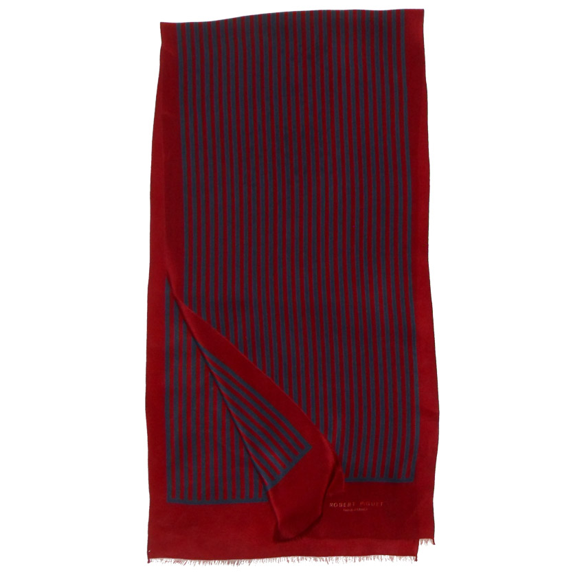 Dark red and blue striped long silk scarf by Robert Piguet