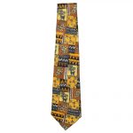 Silk tie with design of a tiger in yellow, brown, black and white