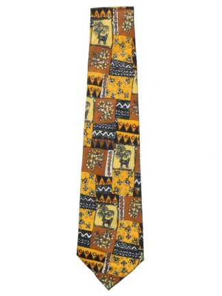 Silk tie with design of a tiger in yellow, brown, black and white