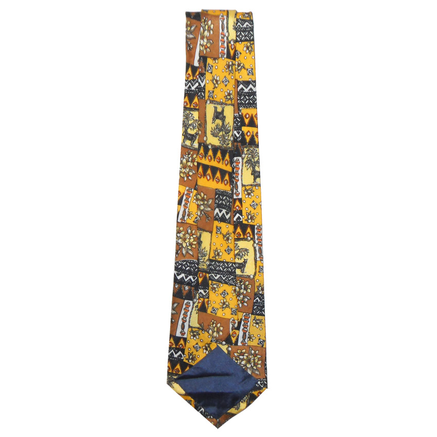 Silk tie with design of a tiger in yellow, brown, black and white