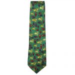 Green silk tie with a design of lions and African shields