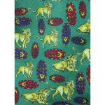 Green silk tie with a design of lions and African shields