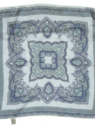 Handrolled edge silk square in shades of blue