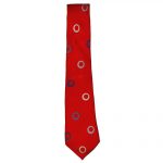 Red silk tie with coloured circle design by Turnbull & Asser