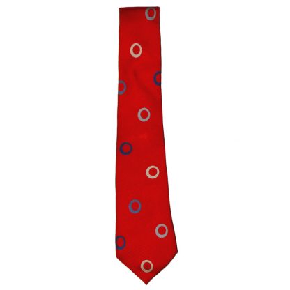 Red silk tie with coloured circle design by Turnbull & Asser