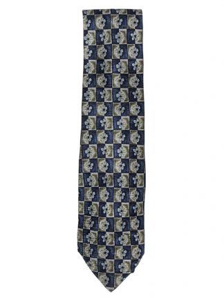 Flower design silk tie in blue and olive shades by Courrèges Paris