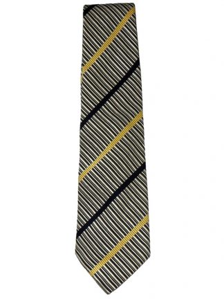 Zegna black white and yellow striped tie