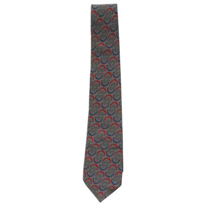 Chritian Dior Monsieur silk tie with a grey background and a red and blue design