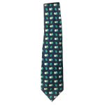 YSL silk tie with a green coconut design on a dark blue background