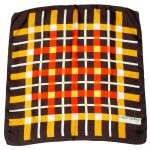 Odile St Germain Paris silk scarf with a yellow and red check design on a dark brown background