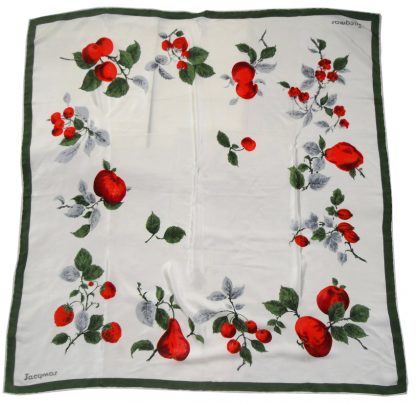 Jacqmar red fruit on cream background silk scarf