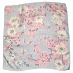Jacqmar pink flower design silk scarf on a silver grey background