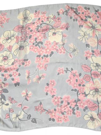 Jacqmar pink flower design silk scarf on a silver grey background