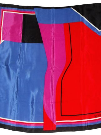 Jacqmar block design silk scarf in red, pin,, blue and black