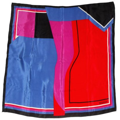 Jacqmar block design silk scarf in red, pin,, blue and black