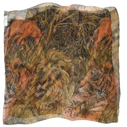 Large chiffon silk scarf with a design of jungle animals