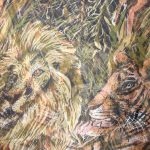 Large chiffon silk scarf with a design of jungle animals