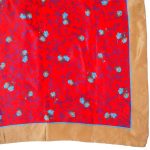 Red and blue flower design silk scarf with a brown border