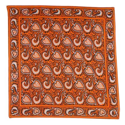 Orange, brown and white design silk scarf