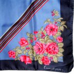 Pink flower design on a blue background silk scarf