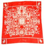 Red and white design silk print scarf