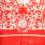 Red and white design silk print scarf