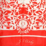 Red and white design silk print scarf