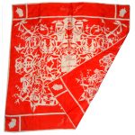Red and white design silk print scarf