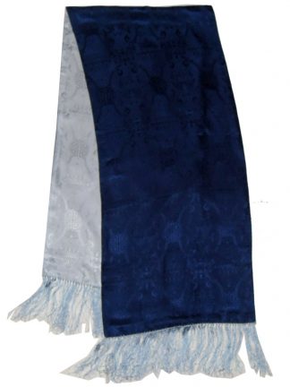 Long dark blue and light blue reversible jacquard silk scarf