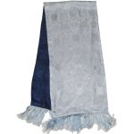 Long dark blue and light blue reversible jacquard silk scarf