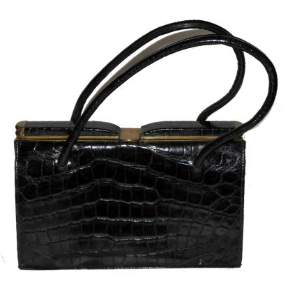 Vintage 1950-1960s black croc handbag