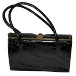 Vintage 1950-1960s black croc handbag