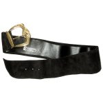 Fashion Ways London black suede belt with gold tone metal snake design buckle