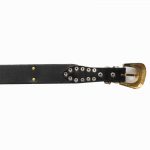 Black leather lion's head studded belt