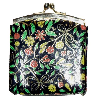 Floral print leather framed coin purse made in Italy