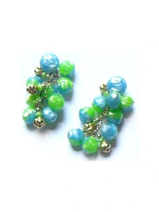 1960s green blue and gold dangle drop clip on earrings