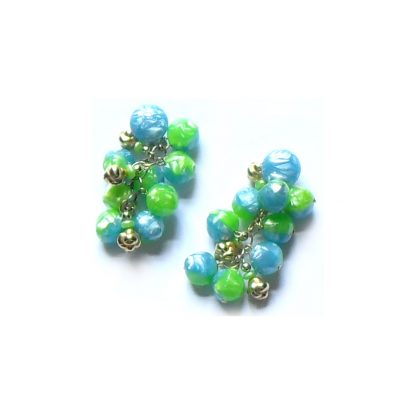 1960s green blue and gold dangle drop clip on earrings